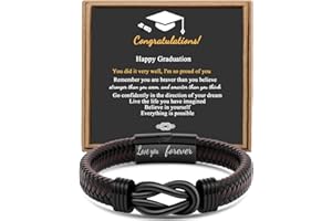 JoycuFF Graduation Gifts for Him Class of 2025 High School College Leather Bracelets Graduation Gifts for Son Boyfriend Classmates