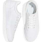 Men's White Low Top Sneaker Classic Casual Sneakers for Men Comfortable PU Leather Tennis Shoes