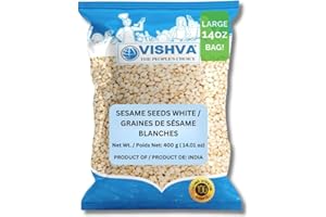 Vishva Sesame Seeds Organic 14oz (400g), Hulled Sesame Seeds White, Gluten-Free, Non-GMO, Vegan, Raw Sesame for Tahini, Bakin