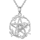 LWQQWL Pentagram Daisy Necklace for Women 925 Sterling Silver Birthstone Pentacle Pendant Necklace Pentacle Jewelry Birthday Gifts