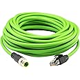 Lonlonty M12 to RJ45 ethernet Cable 33FT Waterproof, M12 4 Pin D Code Male to RJ45 Male Shielded Cable, Cat5e SFTP 24 AWG with Black PUR Jacket, 10 m Shielded Patch Cord for Automation Application
