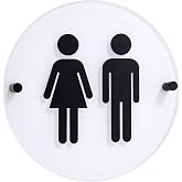 Acrylic Restroom Sign, Unisex - 9x9" Clear Round, Black Icons | Clear acrylic with matte black icons - unisex restroom sign for offices, restaurants, retail stores, and dressing rooms