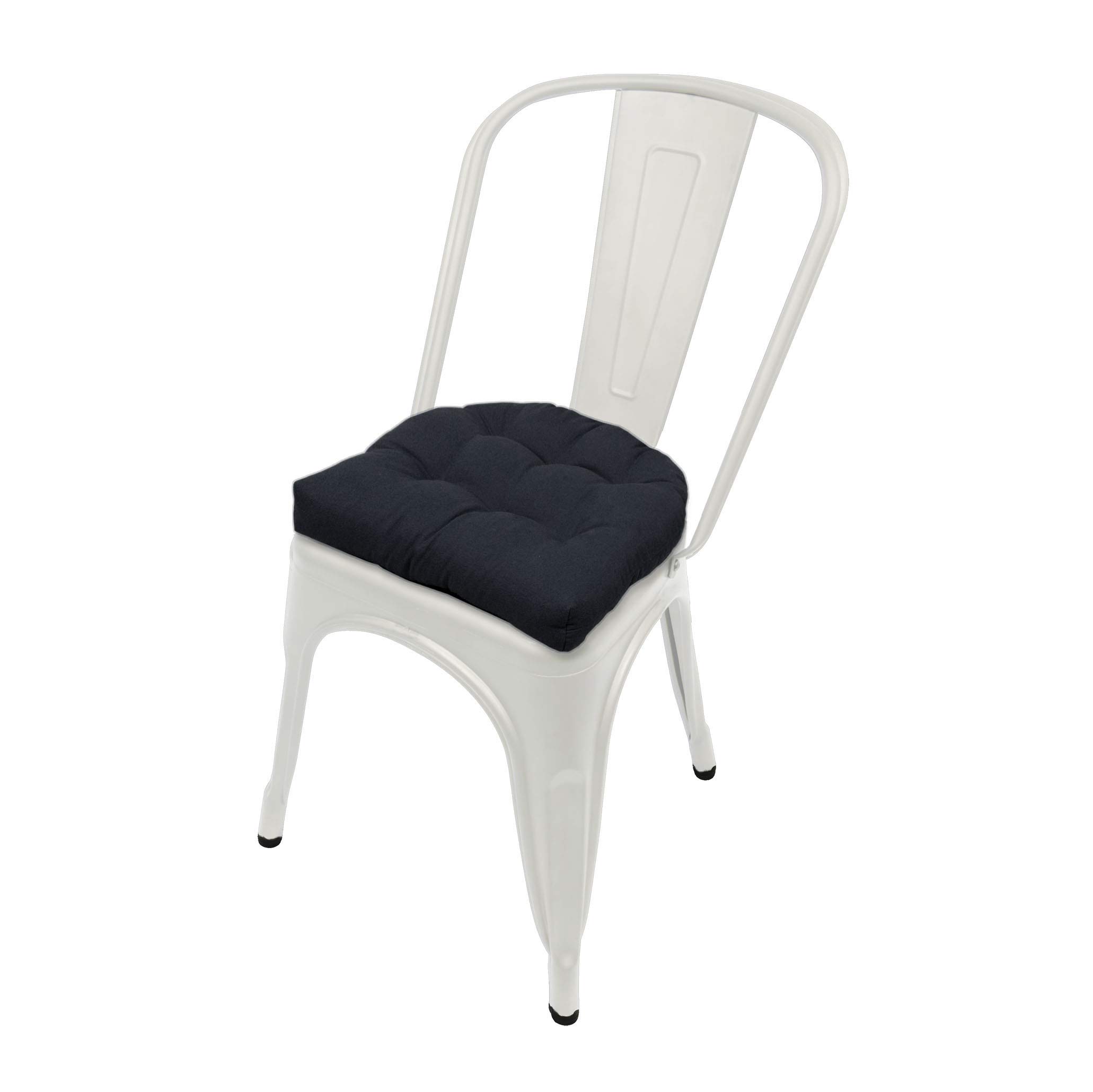 Cotton Duck Black 14" Industrial Chair Cushion with Ties - Fits Most tolix Style Metal Chairs - Made in USA - Reversible - Machine Washable