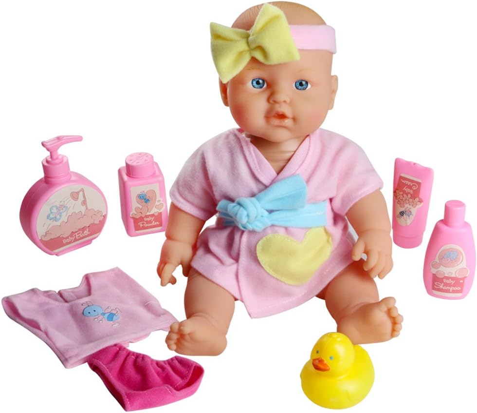 Bath Doll Toy with Shower Accessories Sets Kids Pretend Role Play