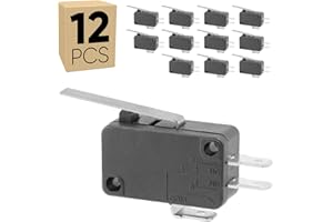 SINORS 12PCS Micro Limit Switch with Medium Hinge Lever, Momentary Snap-in Micro Switch, 16A 125/250V AC, 12V DC SPDT 3Pin 1NO/1NC Limit Switch for Microwave Oven Freezer Arcade, KW7