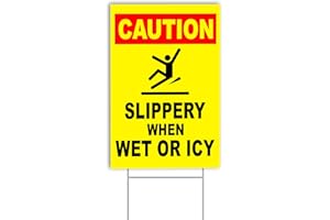 Caution Slippery When Wet or Icy - 8 x 12 Double Sided Coroplast Warning Sign - Ice and Wet Floor Sign Yellow