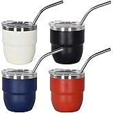 CHLJAR 4oz Stackable Cup, 4Pcs Mini Tumbler with Lid and Straw, Stainless Steel Vacuum Insulated Espresso Cup, Cute Coffee Cup for Morning Coffee,Individually Wrapped, Mixed Color