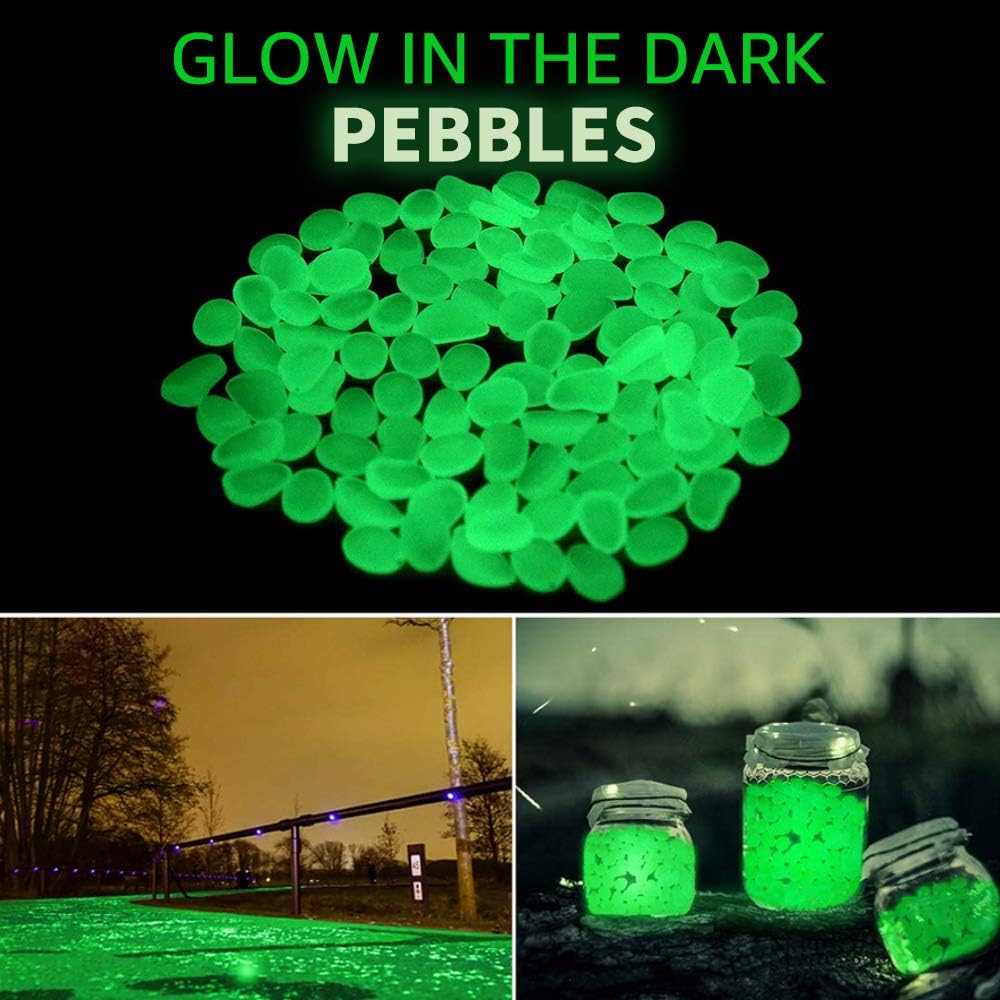 Anothera 1000 pcs Transparent Glowing Green Rocks Glow in The Dark Pebbles Solar Stones Outdoor Garden Lawn Walkway Decorative（Green） : Garden & Outdoor