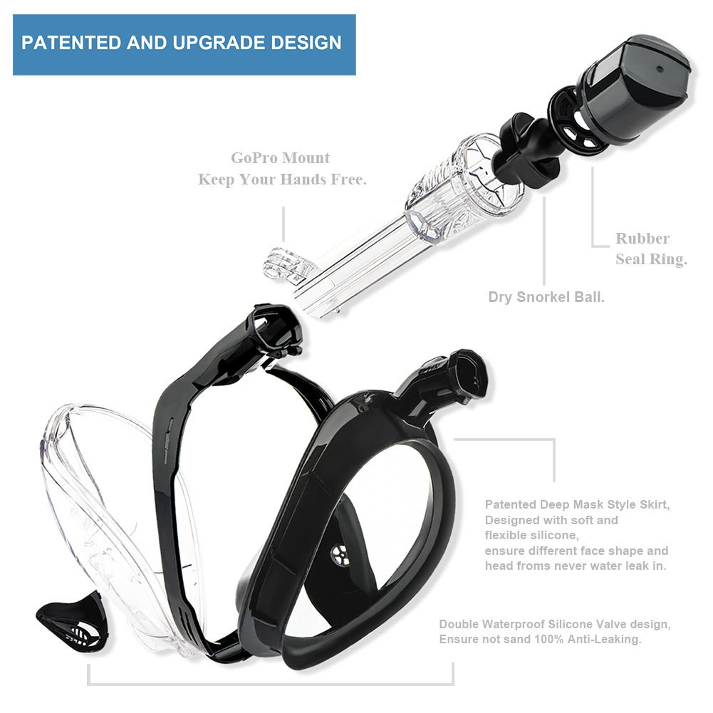Diving & Snorkeling 180° Full Face Snorkel Mask Naturally Breathing and