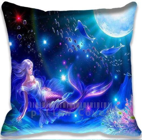 Decorative Cushion Cover Cute Mermaid Home Decor Throw Pillow Cotton Case 16"