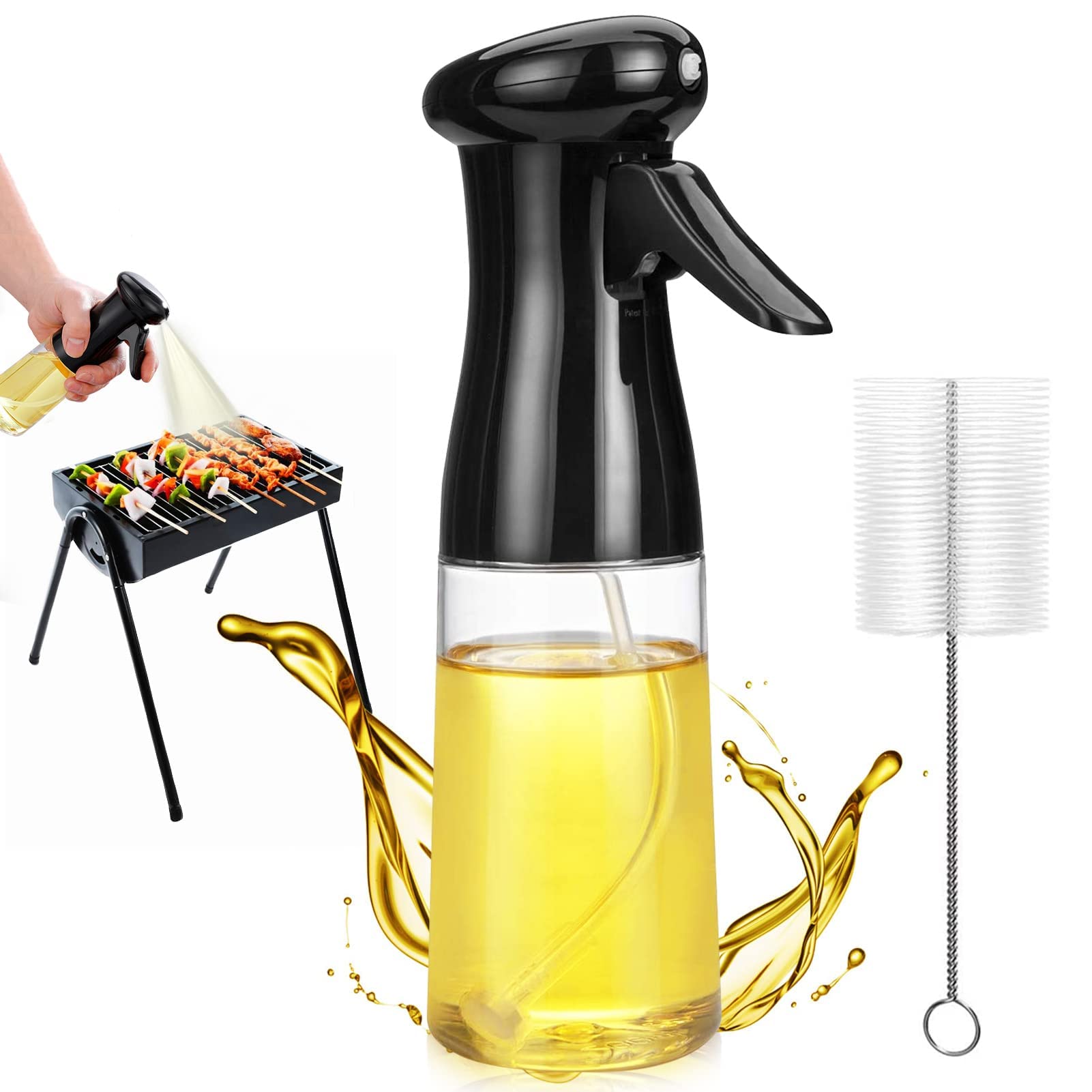 Milukon Oil bottle Sprayers ,200ml Olive Oil Sprayer, Oil Sprayer for Cooking, BBQ, Oil Sprayer, for Kitchen, BBQ, Baking（Black）