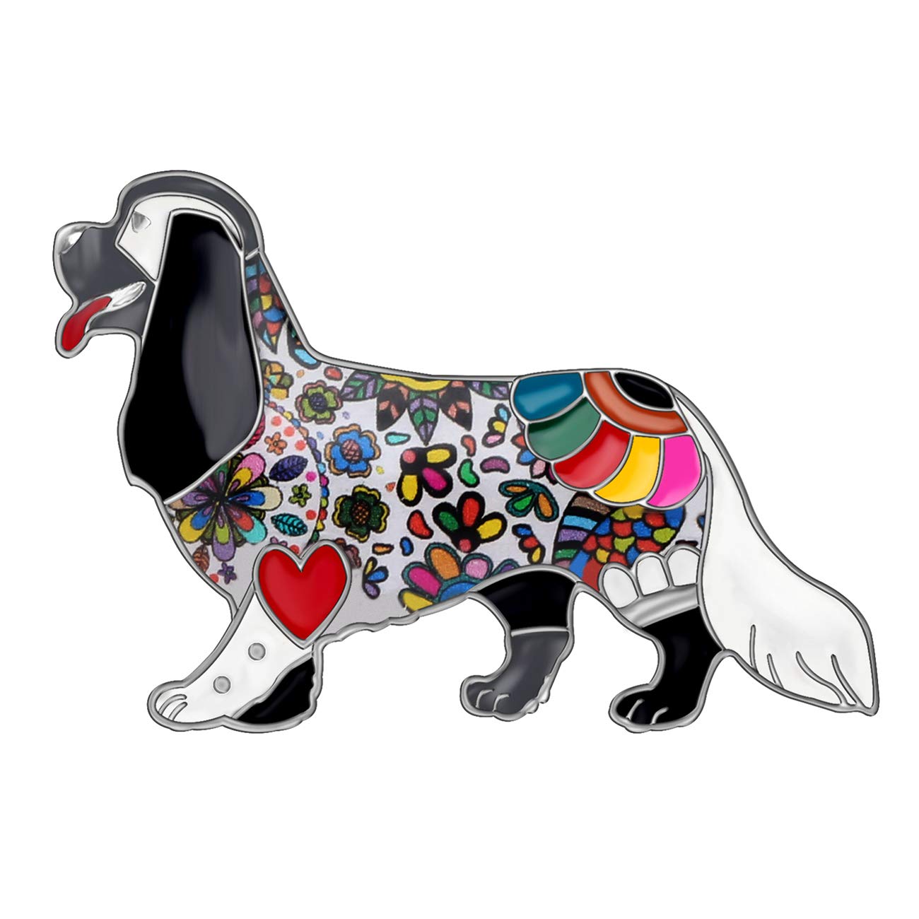 BONSNY Enamel Alloy King Charles Spaniel Dog Brooch Pins Jewellery for Women Girls Dress Scarf Accessories Gift (Black)