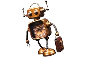 Desk Clock Metal Robot Desk Retro Table Battery Operated None-Ticking Clocks for Bedroom Living Room Home Decors Metal Decora