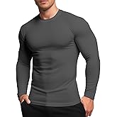 RGJU Men's Sport Undershirt, Athletic Thermal Base Layer, Crewneck Long Sleeve Top Slim Fitted Workout Tshirt