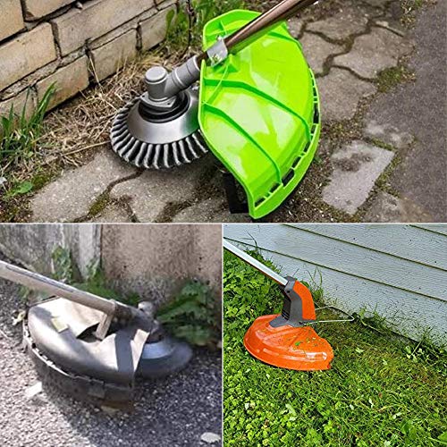 FUNTECK Steel Wire Brush Trimmer Head with Lawnmower Blade Adapter Attachment Kit for Trimming Around Brick Cement and Stone, Fits Most of Straight Shaft String Trimmer (6 inch)