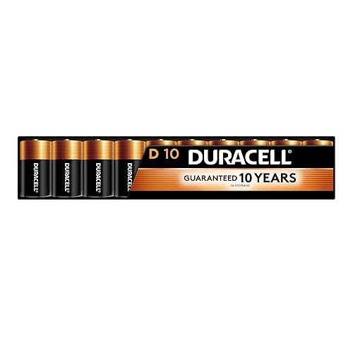 Duracell Coppertop D Batteries, 10 Count (1 Pack), D Battery with Long-lasting Power, All-Purpose Alkaline Battery for Household and Office Devices