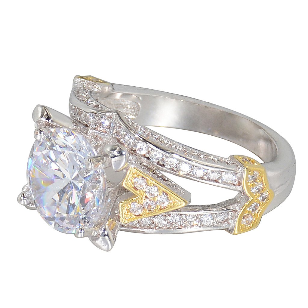 LAVUMO Round Cubic Zirconia Women Engagement Anniversary Promise Rings with Two-Tone Gold plated(8)