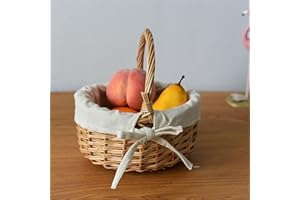 Handwoven Wicker Picnic Basket, Serving Basket with Handle for Beach Outdoor Camping, Easter Candy Storage Gift Baskets (Khak