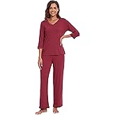 WiWi Womens 3/4 Sleeve Pajamas Set Soft Top with Pants Lightweight Viscose from Bamboo Sleepwear Pjs S-XXL
