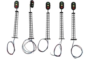 IdealThingShop HO Scale Model Train Railroad LED Signal Lamps, 5-Pack Steel Pipe Pedestrian Light Posts with 2/3 Light Signal