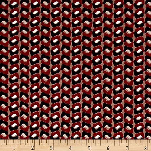 Italian Designer Viscose Jersey Knit Geo Red/Taupe Fabric by The Yard