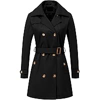 Women's Double Breasted Trench Coats Mid-Length Belted Overcoat Long Dress Jacket with Detachable Hood