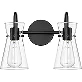 ML Lighting | Camellia Collection | 21002-MB | 2 Light Vanity in Matte Black Finish with Clear Glass Shade | Versatile Design