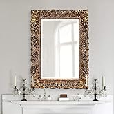 Howard Elliott Barcelona Hanging Rectangular Framed Wall Mirror, Antique Gold Resin, Traditional Designer Mirror for Home, Li