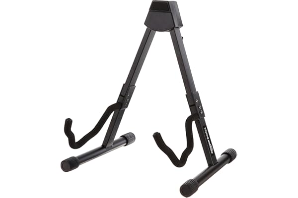 Amazon Basics Adjustable Guitar Folding A-Shape Frame Stand for Acoustic and Electric Guitars with Non-Slip Rubber and Soft Foam Arms, Fully Assembled, Black