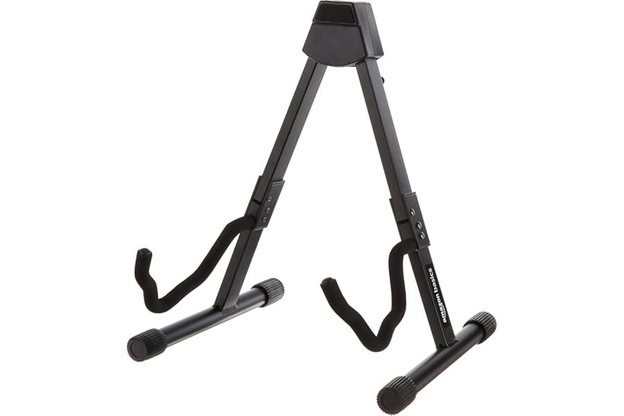 Amazon Basics Portable Adjustable Folding Guitar Stand for Electric and Acoustic Guitars, A-shape, Fully Assembled with Padded Foam, Black, 8.66 x 15.16 x 3.74 inches
