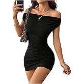 SOLY HUX Women's Off The Shoulder Ruched Dress Short Sleeve Bodycon Mini Going Out Dresses