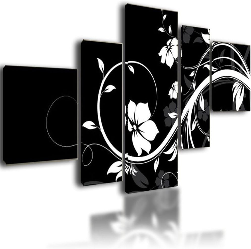 Extra Large Canvas Prints Wall Art Picture Image Photo Framed Painting Multi Panel Artwork Living Room Abstract Flowers On Black Background 130cm x 70cm 1258c