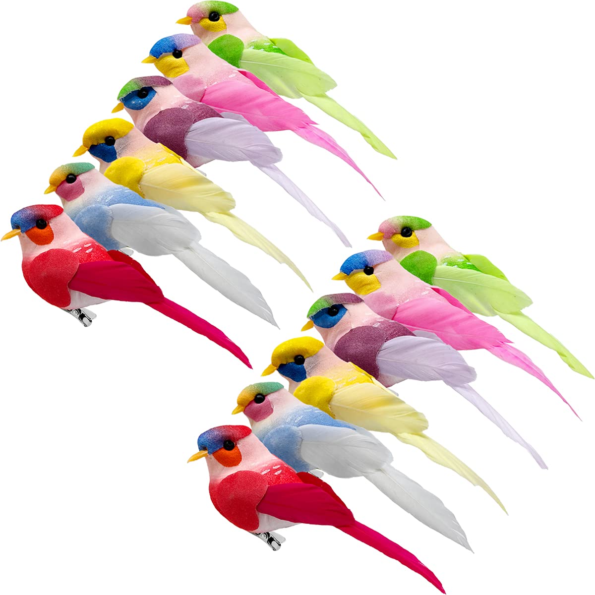 LWINGFLYER 12PCS Suitable for Spring Realistic Colourful Artificial Foam Birds and Feathers Living Room Garden Wedding DIY Craft Decoration