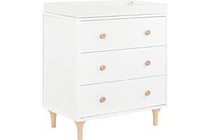 Babyletto Lolly 3-Drawer Changer Dresser with Removable Changing Tray in White and Natural, Greenguard Gold Certified
