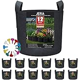 JERIA 12-Pack 15 Gallon, Vegetable/Flower/Plant Grow Bags, Aeration Fabric Pots with Handles (Black), Come with 12 Pcs Plant Labels