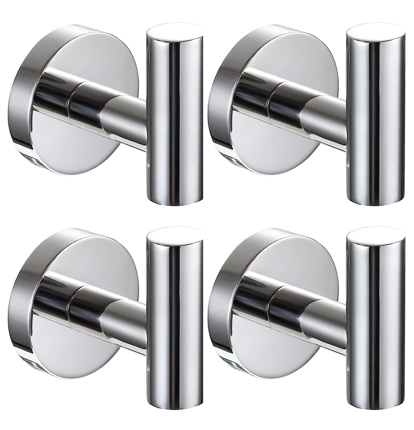 QNIIAED 4 Pcs Bathroom Towel Hook,Screw in Metal Coat Robe Hook SUS 304 Stainless Steel Heavy Duty Wall Door Hanger for Bathroom Kitchen Garage Home Hotel Office(Chrome)