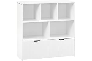 HOOBRO Toy Storage Organizer, Toy Organizers and Storage with 2 Movable Drawers and 5 Cubbies, Toys Chest Shelf for Books or 