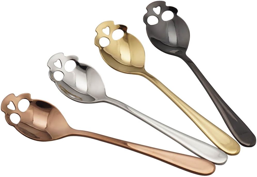 Ditac Skull Spoons,Skull Sugar Spoons,Skull Tea Spoons,Skull Coffee Spoons,304 Stainless Steel,Dessert,Tea,Coffee Stirring Spoon Set of 4 Halloween Idea for Friends
