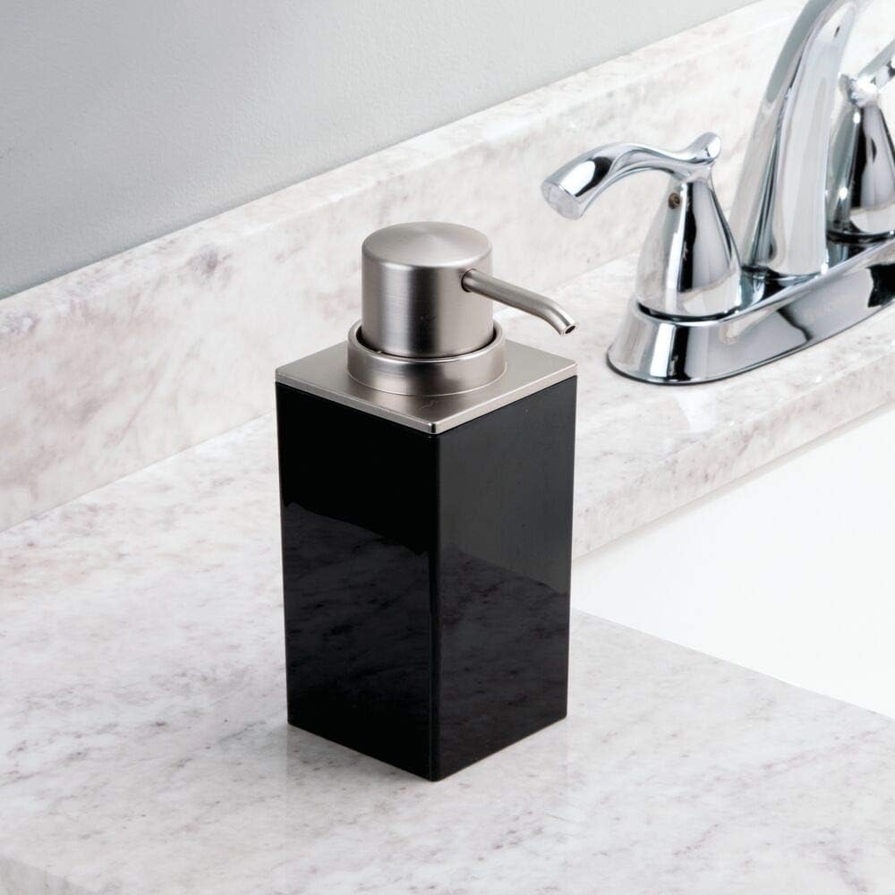 mDesign Modern Square Plastic Refillable Soap Dispenser Pump Bottle for Bathroom Vanity Countertop, Kitchen Sink - Holds Hand Soap, Dish Soap, Hand Sanitizer, Essential Oils - 2 Pack - Black/Brushed: Home & Kitchen