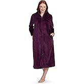 Miss Elaine Women's Long Fleece Robe, Long Sleeves and Zipper Front Closure, Collared Neck with Side Pockets