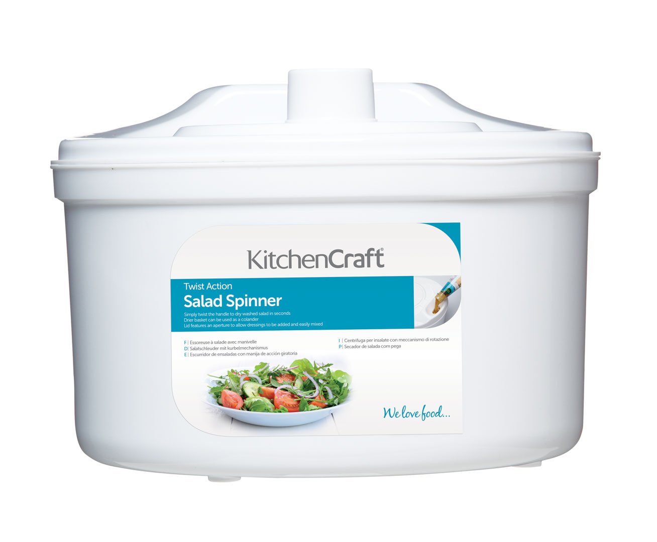 KitchenCraft Salad Spinner and Dresser, BPA Free Plastic, Medium, 22.5 cm, White