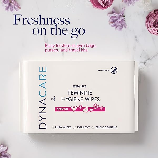 DYNAREX HERCARE FEMININE HYGIENE WIPES – 12 PACK, 40 WIPES PER PACK – 5.5″ X 8″ PH-BALANCED, ALCOHOL-FREE, HYPOALLERGENIC, RESEALABLE PACKS, TRAVEL ESSENTIALS FOR WOMEN