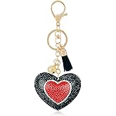 QLYOVWE Crystal Heart Keychain for Women Red Glitter Heart Shaped Keychain Valentine's Day Jewelry Love Handbag Charm Gift