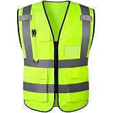 Tydon Guardian Safety Vest High Visibility Reflective Construction Vest | Safety Vest with Pockets &amp; Zipper 360&deg; High Visibility Reflective Strips ANSI/ISEA 107 Class 2 Type R Compliant