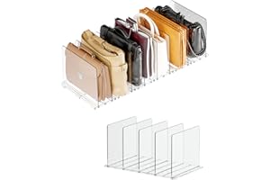 KKPOT Adjustable Acrylic Purse Organizer for Closet Shelf – Clear Handbag Storage Divider, Pocketbook Rack, Clutch Holder, Purse Shelf Organizer for Women’s Closet Organization