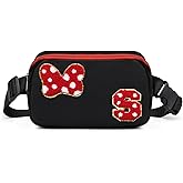 Chenille Initial Letter Bow Mouse Fanny Pack, Waterproof Park Crossbody Bag Christmas Birthday Gifts for Teen Girls Daughter Women Kids Adults, Cute Belt Bag Must Haves for Park Travel (S, Black)