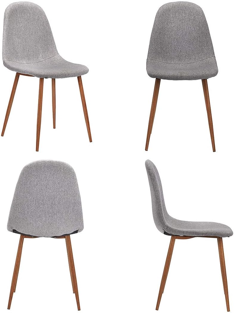 CangLong Dining Kitchen Fabric Cushion Seat Back, Modern Mid Century Living Room Side Chairs with Metal Legs, Set of 4, Gray: Furniture & Decor