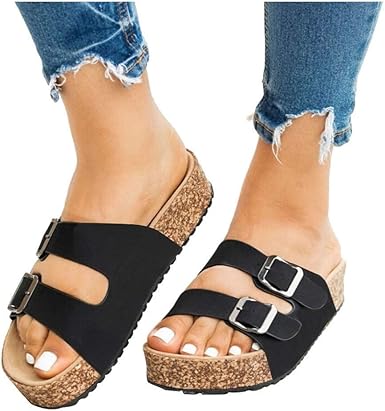 double buckle slip on sandals