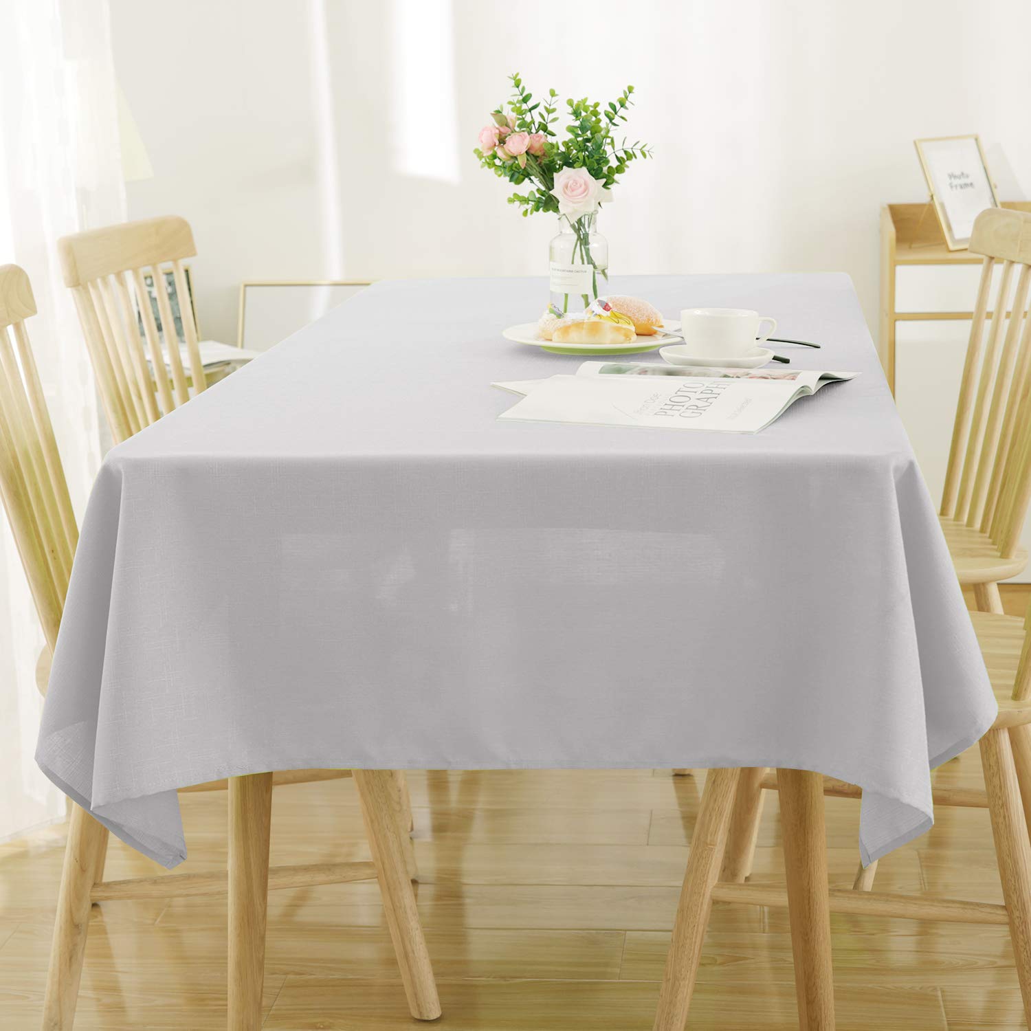 Deconovo Water Resistant Faux Linen Tablecloth Wipeable Table Covers for Kids Grey 130x280cm(51x110in)