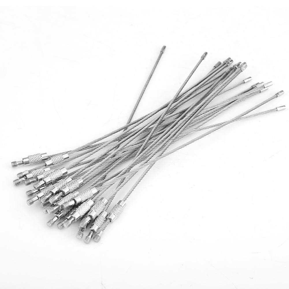 Fydun Keychains Cable, 20Pcs/Bag Stainless Steel Wire Key Rings Rope Key Ring with Screw Locking Silver for Luggage Tag Loops Key Organizer Arts Projects